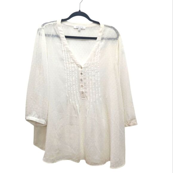 Rose & Olive White Chiffon Swiss Dot Pintuck Pleated Popover Blouse Plus Size 2X - Picture 1 of 8